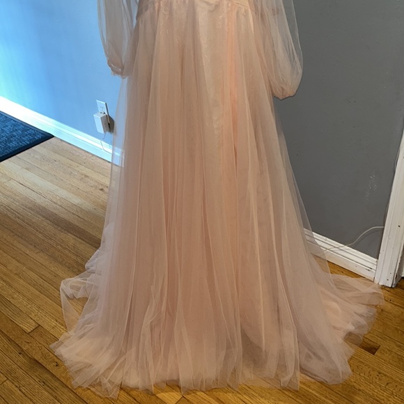 Mac Duggal 70174 TULLE SHEER LONG SLEEVE CUT OUT LACE UP A LINE GOWN NWT - Picture 11 of 17